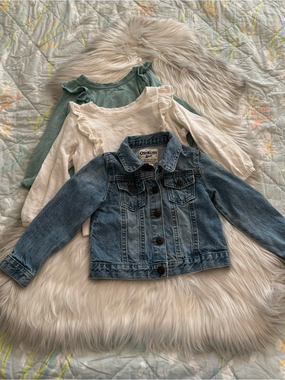 Girls 3T Denim Jacket & Long Sleeve T-Shirt Lot | OshKosh B'gosh and Cat & Jack